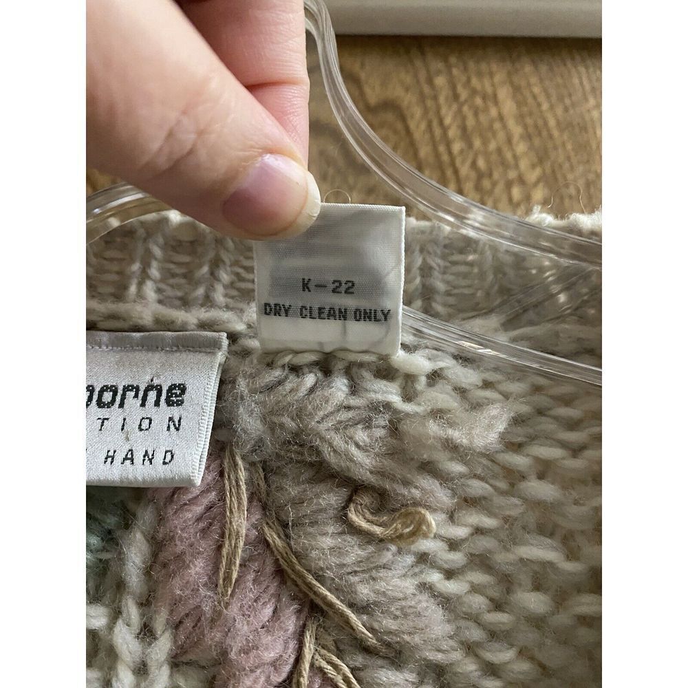 Vintage Liz Claiborne Hand Knit Wool Button-up Sweater Pastel Designs Grandma L - Picture 3 of 16